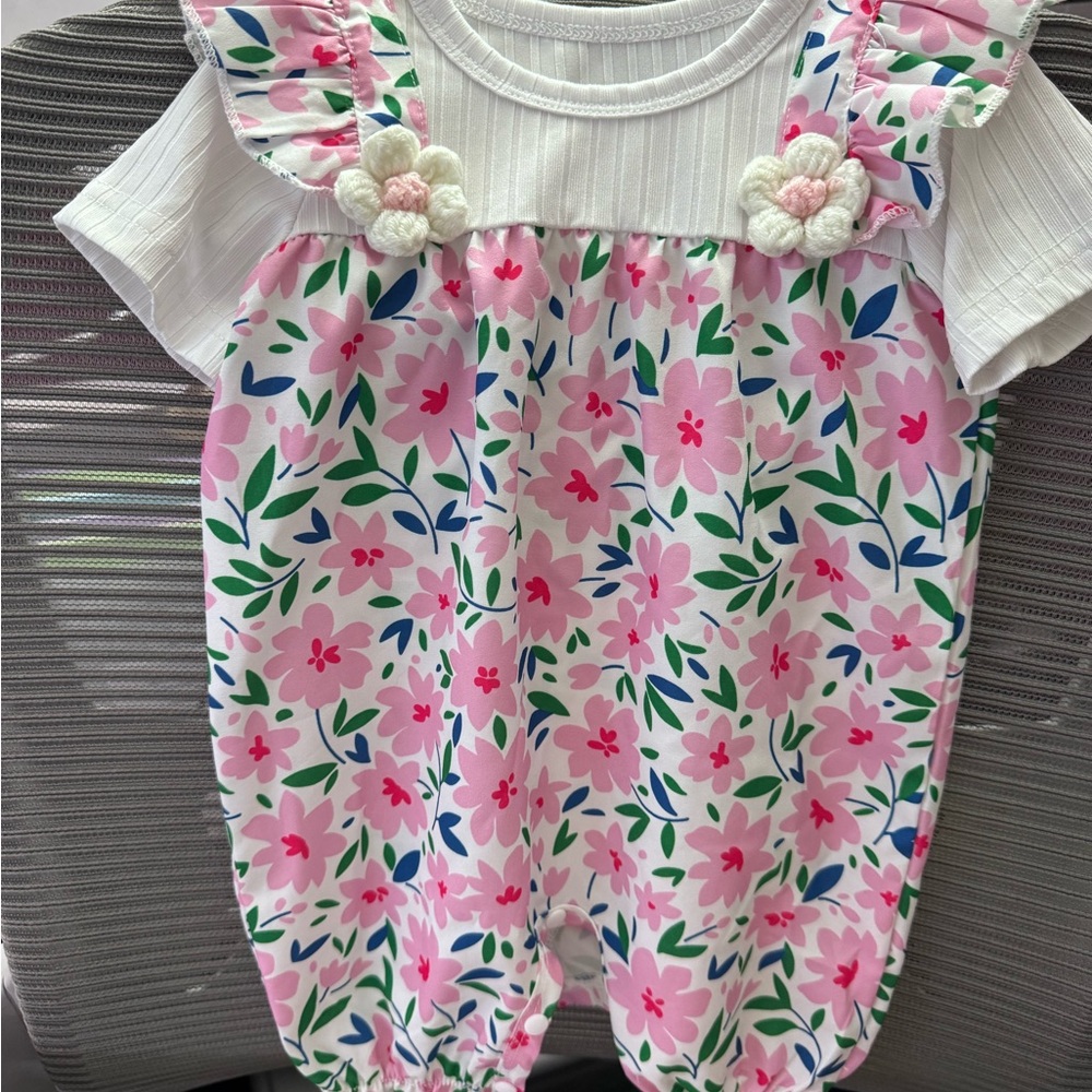 Floral Baby Romper with Ruffle Sleeves